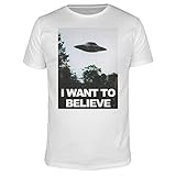 FABTEE - I Want to Believe - Herren T-Shirt Bio Baumwolle Größen S-3XL, Größe:L, Farbe:Weiß
