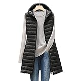 HHMY Damen Weste Mit Kapuze: Leichte Daunenweste Mit Packsack Schlanke Steppweste Packbare Jacke Winter Steppjacke Ärmellose Kapuzenweste Steppmantel, Mittellange, W