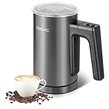 YISSVIC Elektrischer Milchaufschäumer 3 in 1, automatischer Milchaufschäumer, 550 W, 300 ml, aus Edelstahl, mit Temperaturkontrolle, Antihaftbeschichtung für Kaffee, Milch, Cappuccino, Schw