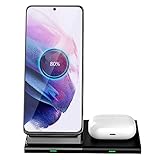 Hoidokly Wireless Charger 10W Qi Induktive Dual Fast Ladestation Schnelles 2 in 1 Kabelloses Ladegerät für Samsung Galaxy S20/S10/S9/Note 20 Ultra/Note 10/Galaxy Buds Live, Airpods pro(Kein Adapter)