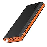 EasyAcc Powerbank 20000mAh Externer Akku mit 4 Output(2USB/2Type C)&Dual Eingang(Micro/Type C) Ladegerät mit Taschenlampe für iPhone,Samsung,Huawei,iPad und mehr-Schwarz+Orang