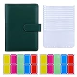 12 Stück A6 Ordnertaschen mit A6 PU Leder Binder Cover 6-Ring Budget Ordner mit Bargeldumschlägen, Budget Envelope System, Geldsparbuch – dunkelgrü