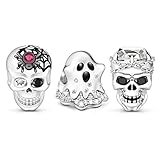 GNOCE [3 Packs] Schädel Geist Charm Anhänger 925 Sterling Silber Perlen Charms für Armbänder Halsketten Hallow