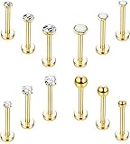 CASSIECA 12 Stück Edelstahl Lippenpiercing Stud Labret Piercing für Frauen Männer 16 Gauge Kugel Zirkon Opal Labret Schwarz Silber Ohrstecker Knorpel Helix Tragus Ohrringe Lippe Piercing, 6mm 8