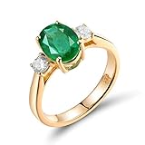 ANAZOZ Echtschmuck Damen Ring 18 Karat 750 Gelbgold 1.65 Karat Smaragd 0.3 Karat Diamant Trauring Damen Solitärring Größe 58 (18.5) AN1379