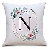 Blumenkranz Flauschige Kissenhülle mit Buchstaben N Deko Idee für Wohnzimmer Wohnung Bett Couch zum GeburtstagValentinstag