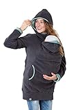 Viva la Mama Umstandsmode Fleecetragejacke Jacke Mama Baby tragen Jacke mit Einsatz warm Tragehoodie Kapuzenpullover - AHOI grau Mint Punkte - M