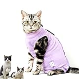 CandyCare Katzen Recovery Suit Genesungsanzug Haustiere Schutzkleidung Nach Op Sterilisation Entwöhnung Anti-Lecken Halskrause Alternative, elastisch, hautfreundlich atmungsaktiv mit kleine Glock