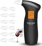 RUTIDA Alkoholtester, Polizeigenau Alkoholmessgeräte Professioneller Alkohol Tester mit 12 Mundstücken, Tragbar Alkoholtester Promilletester mit Halbleiter Sensorik und Digital LCD B