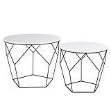 Ribelli Metalltisch schwarz – Holzplatte auf stabilem Metallgestell – Beistelltisch ideal für Wohnzimmer, Schlafzimmer, Büro und Co. – Zwei Tische im Set (weiß/schwarz)