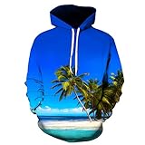 Qienjn Pullover Herren 3D Digitaldruck Landschaft Strand Muster Herren Hoodie Paar College Jugend Neue Herren Streetwear Herren Sweatshirt LF-3930 M