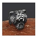 NJKM Wikinger Bär Mann Krieger Silber Schwarz Edelstahl Ringe for Männer Biker Ring Charme Modeschmuck (Color : 7)