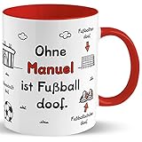 Fußball-Tasse »Ohne ... ist Fußball doof.« mit Wunschnamen, DEUTSCHLAND, personalisiert (rot)