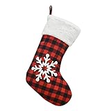 Weihnachtsstrumpf Vintage Plaid Nikolausstiefel Deko Fleece Kamin Christmas Stocking Rentier Strumpf zum befüllen und aufhängen groß Ideale Weihnachtsdekoration Weihnachtsbaumschmuck Tischdek