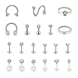 Sunligoo 20stk 16G Lippenpiercing Labret Ohrstecker Hufeisen Piercing Spirale Nasenring aus Acryl & Chirurgenstahl für Ohr Lippen Helix Tragus Cartilage Daith Nasen Septum Silb