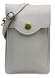 SH Leder Damen Handytasche Umhängetasche Geldbörse Multifunktion Beutel Schultertasche aus Echtleder Verstellbar Schultergurt Handy bis 6.8 Zoll 12x19cm ADA G328 (Hellgrau)