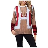 Lomelomme Lustige Pullover Weihnachten Damen Ugly Christmas Sweater Rundhalsausschnitt Pullover Damen Casual Pullover Xmas Bluse Top