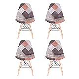 Sim Luxury Esszimmerstühle 4er Set Patchwork Stuhl mit Buche Material Stuhlbeine Hohe Rückenlehne Stuhl für Schlafzimmer Wohnzimmer Zuhause Küche (Braun)