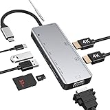 USB C Docking Station, USB C Hub für Dual 4k HDMI, VGA, 2 USB, 79W PD 3.0, SD/TF-Kartenleser, AudioTyp C Hub Kompatibel mit MacBook, Dell XPS (Windows Laptops Support Triple Anzeige) 9 in 1