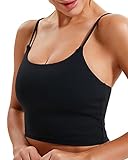 Voqeen Sport BH Bralette Damen Bustier Gepolstert Spaghettiträger Push Up Sport Crop Top Ohne Bügel Weich Bequem Atmungsaktiv Sport BH mit Polstern für Yoga Fitness(Schwarz,L)