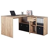 RICOO WM081-EG Schreibtisch Holz Eiche Gold Winkelkombination Arbeitstisch Bürotisch Computertisch Eckschreibtisch Akten Schrank Lowb