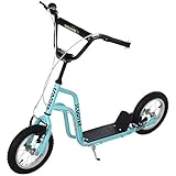 HOMCOM Kinderroller Lenker Verstellbar Scooter Tretroller Cityroller Kinder Roller Kickboard mit Luftreifen 12 Zoll ab 5 Jahre Blau 120 x 58 x 75-80