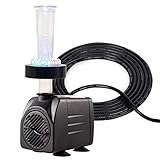 Aquarium Pumpe 750L/H Leise, Teichpumpe Klein für Springbrunnen, Brunnen Garten Wasserfall, Wasserpumpe Aquarium, Springbrunnenpumpe Garten mit Licht & Düsen, Gartenteich Selbstansaugend Regelbar 15W