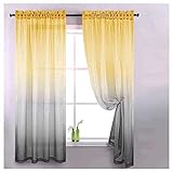 YOUCAI Farbverlauf Vorhang Voile Gardinen Transparent Mit Ösen Ösenschal Dekoschal Fensterschal Für Wohnzimmer Schlafzimmer,GelbSchwarz,183x160