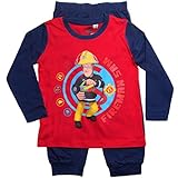 Feuerwehrmann Sam Schlafanzug Lang Pyjama (Blau-Rot, 92-98)