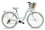 Goetze Mood Damenfahrrad Retro Vintage Holland Citybike, 28 Zoll Alu Räder, 7 Gang Shimano Schaltwerk, Tiefeinstieger, Korb mit Polsterung Gratis!