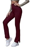 SOLY HUX Damen Hosen Schlaghose Straight Leg Büro Pants Jogginghose Casual Sweathose Fitnesshose Sporthose Yogahose mit Elastischer Bund Bordeaux M