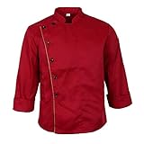 BOLAWOO-77 Herren Damen Kochjacke Koch Bäckerjacke Küche Langarm Berufsbekleidung Kochkleidung Mode Marken Gastronomiebedarf Jacke Mantel Hemd Oberteile (Color : Rot, Size : M)