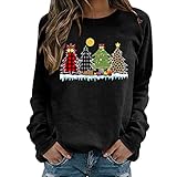 Damen Sweatshirt Casual Langarmshirt Weihnachten Pullover Oberteile Rundhals Basic Shirts Herbst Winter Langarmshirt Elch Rentier Drucken Bluse Tops Jumper Weich Bequemes Streetw