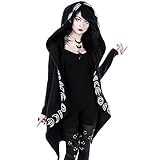 BORTGYUI Damen Classic Lace Up Hoodie Jacken Vintage Langarm Reißverschluss Plus Size Casual Cardigan Mantel mit Taschen Schwarz XL