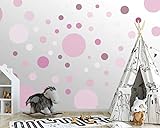 100 wandtattoo Punkte wandsticker Kreise fürs Kinderzimmer - Set Farben, Dots zum Kleben Wandaufkleber Wanddeko - Wandfolie, Kleinkinder, Erstausstattung auf Rauhfaser Lila - Flieder - Rosa - Pink