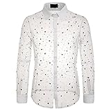 MENAB Herren Business Hemd Regular fit für Freizeit Hochzeit Reine Farbe Hemden Langarmhemd Herren Spitze Hohl Langarm Knopf Hemd Top Bluse Hollow Out Revers Mode Strandhemd F