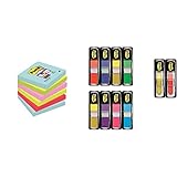 Post-it Super Sticky Notes Miami Collection – Selbstklebende Haftnotizzettel in 76 x 76 mm & Klebezettel Set zum Markieren – 8 x 35 Haftstreifen + 2 x 24 Post-it gratis in 11,9 x 43,2