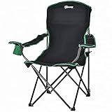 Outsunny Campingstuhl Klappstuhl Anglerstuhl Höhenverstellbar mit Getränkehalter faltbar inkl Tragetasche Regiestuhl bis 136 kg belastbar Schwarz+Grün 75,5 x 88 x 101-104
