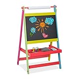 Relaxdays 10037523 Kindertafel, 2 in 1, mit Papierrolle, Malen, Zeichnen, Kreidetafel Kinder, freistehend, HBT: 90x56x42 cm, b