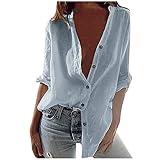 XTBFOOJ Schicke Blusen Damen Festlich Tunika Leinen Sommer Bluse blouseOberteile Hemdbluse Slim Fit Tops Long Blusen Tunikakleid Lang Bluse Mit Dreiviertelarm Bauchfrei Oberteile Schw