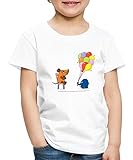 Spreadshirt Sendung Mit Der Maus Luftballons Geburtstag Kinder Premium T-Shirt, 98-104, Weiß