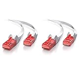 CSL - 10m Cat 6 Netzwerkkabel Flach - Gigabit Ethernet LAN - RJ45 Kabel Flachbandkabel, weiß & 1m Cat 6 Netzwerkkabel Flach - Gigabit Ethernet LAN - RJ45 Kabel Flachbandkabel Verlegekabel, weiß