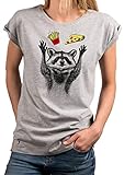 MAKAYA Lustige Damen T-Shirts mit Aufdruck - Waschbär Pizza Pommes Top Tunika Frauen Mädchen Geschenke Grau XXXXL