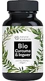 Bio Curcuma & Ingwer - 180 Kapseln - 4440mg Bio Kurkuma, Bio Ingwer & Bio Pfeffer pro Tagesdosis - Mit Curcumin, Gingerol & Piperin - H