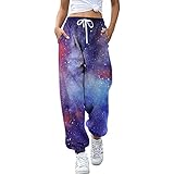 Jogginghose Damen Lang Freizeithosen Klassisch Karierte Nähte/Weihnachtsdruck Lässige Loose Sweathose mit Taschen Kordelzug Trainingshose Sporthose Casual Gym Sweatp