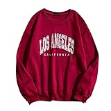 TIMICHAN Damen Oversized Sweatshirt Pullover Los Angeles Vintage Drucken Langarmshirt Rundhals Tops Damen Ohne Kapuze Teenager Mädchen Vintage Pullov Oberteile Top