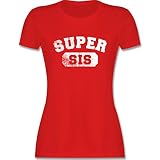 Schwester und Tante Geschenk - Super Sis - Vintage-&Collegestil - XL - Rot - Damen Tshirt hellblau - L191 - Tailliertes Tshirt für Damen und Frauen T-S