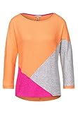 Street One Damen Shirt mit Colourblock Strong Mandarine Melange 38 Rund Ausgeschnitten, 3/4 Armlänge, überschnittenen Schultern, Ob