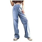 Damen Casual Jeans Hohe Taille Lose Weites Bein Damen Jeans Pull-on Denim Fashion Elastische Taille Stretchhose Hochbund Straight Gerader Schnitt Leggings Fitness-Hose Slim Fit Shap