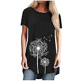 Kanpola Tunika Damen Sommer Longshirt Kurzarm Pusteblume Bedruckte Tshirts Rundhals Oberteile LäSsig Minikleid Shirtkleid Sommerk
